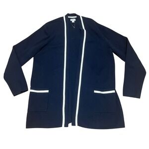J.Crew Womens L Navy Blue White Nautical Open Front Cotton Cardigan Sweater NWOT